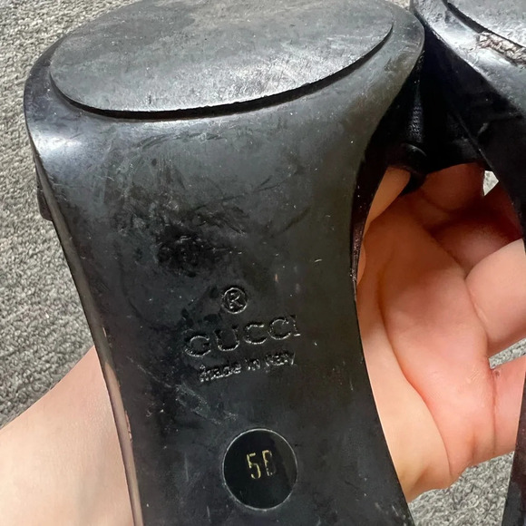 GUCCI | Sandalo Suola Gomma Original GG/Cuoio Maidera Heels in Nero, size 5 - Picture 8 of 9